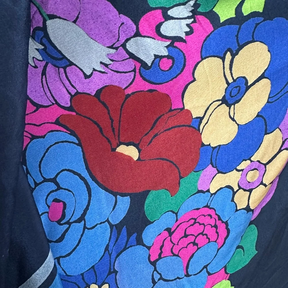 Floral Patterned Black Shawl with Fringe Silk Wrap
